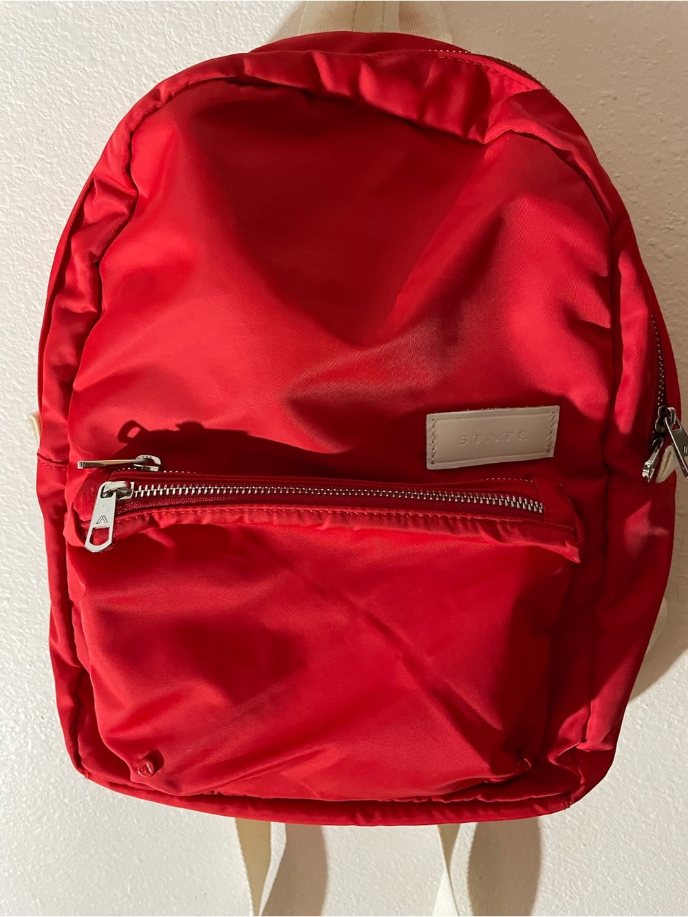 STATE Red Nylon Mini Backpack with Front Zip Pocket